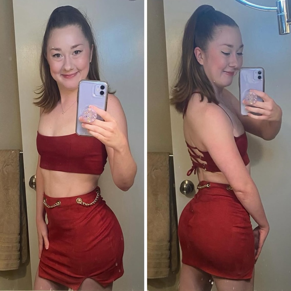Oh Polly Red Two-Piece Set with Gold Chain Detail